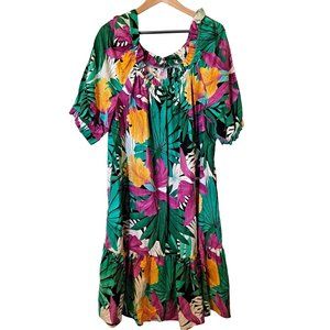 Hilo Hattie Green and Purple Floral Midi Dress